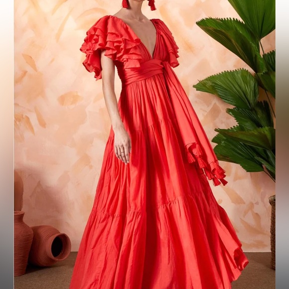 Erika Pena | Dresses | Elegant Red Ruffled Maxi Dress | Poshmark